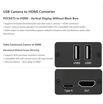 Pocket3 to HDMI to Connect The Guide Desk UVC to HDMI Teaching Screen Casting USB Camera to HDMI Converter